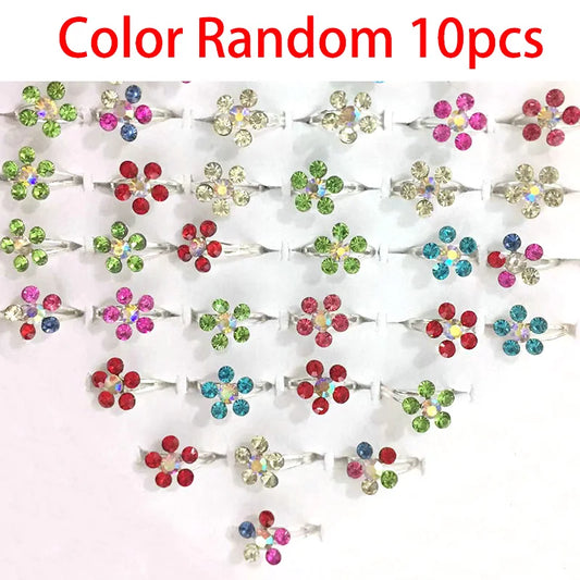 Luckacco 10pcs Cute Cartoon Kids Rings Kawaii Korean Children Girls Flower Alloy Finger Ring Child Jewelry Gift Adjustable Rings