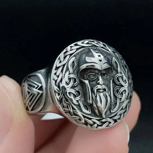 Luckacco Vintage Nordic Viking Ring Stainless Steel Men Ethnic Belief Odin Compass Valknut Tree of Life Ring Amulet Jewelry