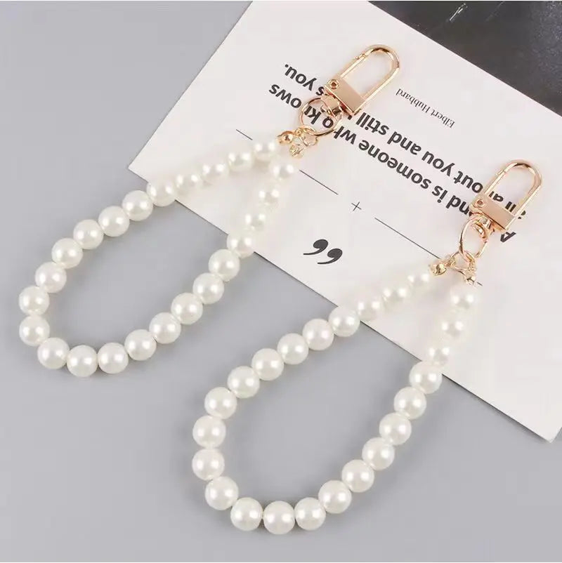 luckacco picks cute pearl keychain for women girls shiny pearl bead shell phone bag backpack charm accessory car key key chain pendant