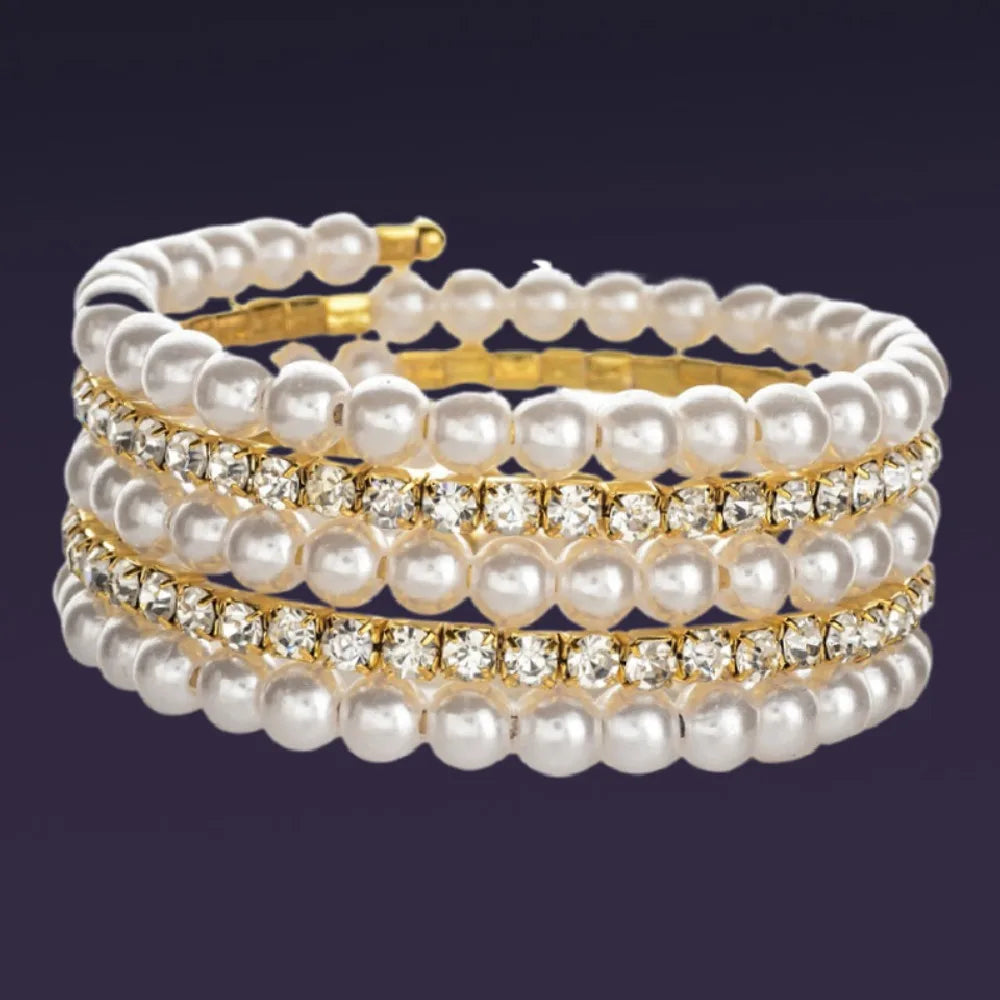 luckacco fahsion crystal imitation pearl bracelets for women multi layer wide bracelets crystal rhinestones bracelet wedding jewelry gift
