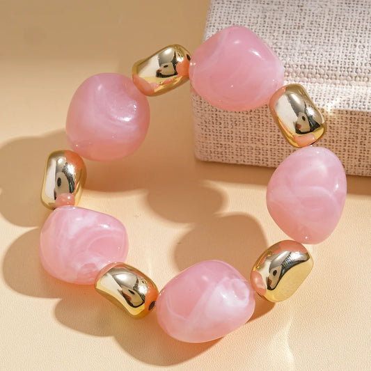 Luckacco 7 Styles Trendy Splicing Acrylic Round Beads Bracelets Bohemian Thick Irregular Resin Elastic Bangles Retro Jewelry for Women F