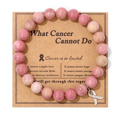 Luckacco Handmade Cat Eye Stone Bracelet Opal Quartz Pink Ribbon Beads Charm Bracelets for Women Breast Cancer Awareness Jewelry Gift