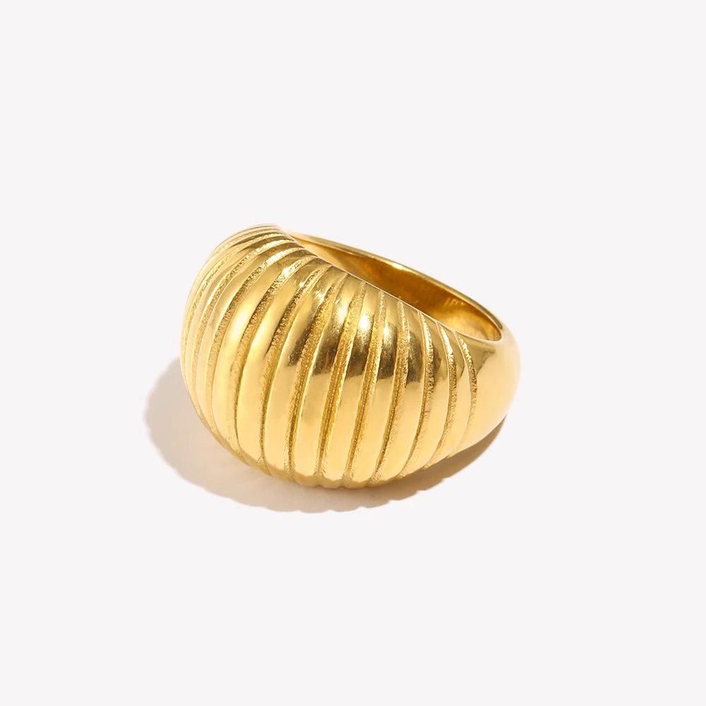 luckacco e.b.belle minimalist style fat bread stripe ring 18k gold plated stainless steel party women fashion jewelry