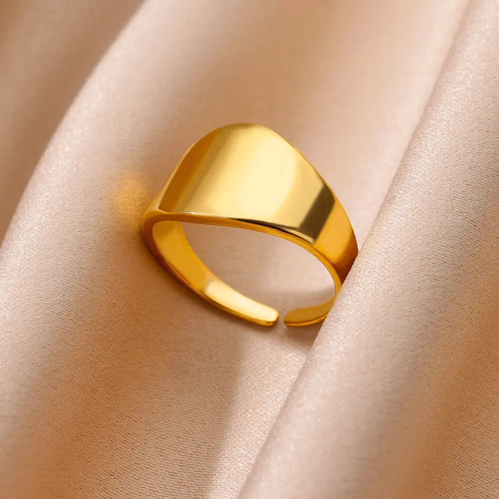 luckacco stainless steel smooth surface shell simple geometric ring  for women gold color exquisite personalized open ring couple jewelry