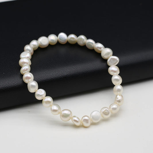 Luckacco 100% Natural Freshwater Pearl Bracelets Elastic Rope Melon Seed Buckle White Purple for Women Charm Jewelry Bracelet Gift