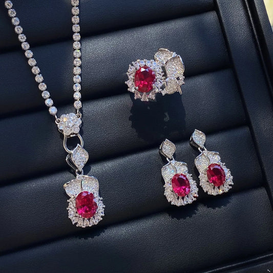 Luckacco Valuable Lab Jade Diamond Jewelry set 925 Sterling Silver Engagement Wedding Rings Earrings Necklace For Women Bridal Party Gift