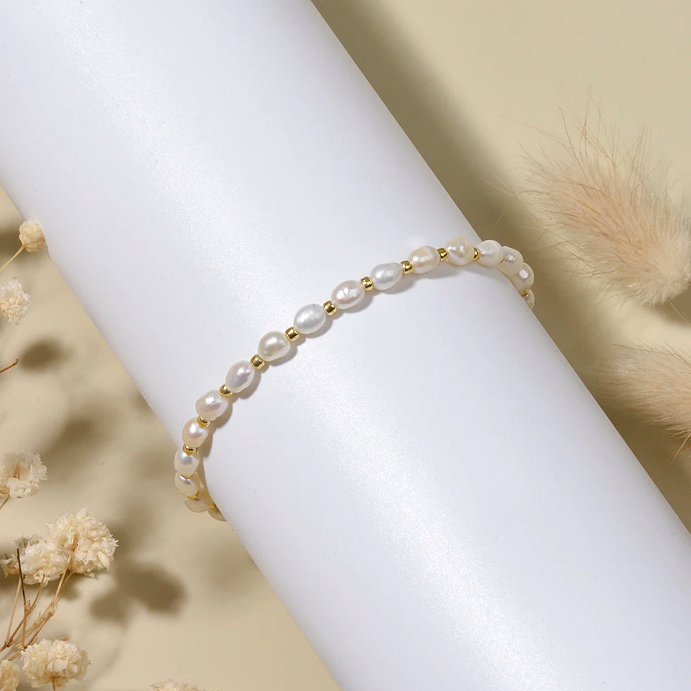 luckacco 4-4.5mm freshwater pearl and seed beads bracelet  handmade bracelet for women girl jewelry