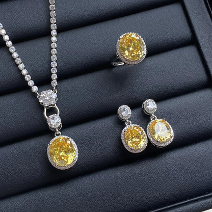 Luckacco Valuable Lab Jade Diamond Jewelry set 925 Sterling Silver Engagement Wedding Rings Earrings Necklace For Women Bridal Party Gift