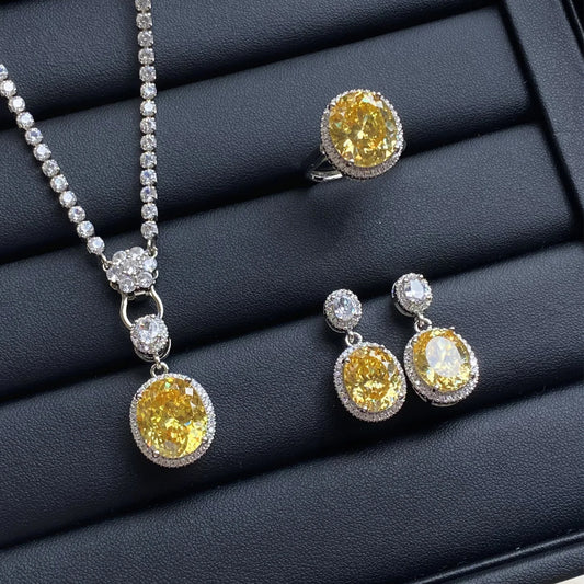 Luckacco Valuable Lab Jade Diamond Jewelry set 925 Sterling Silver Engagement Wedding Rings Earrings Necklace For Women Bridal Party Gift