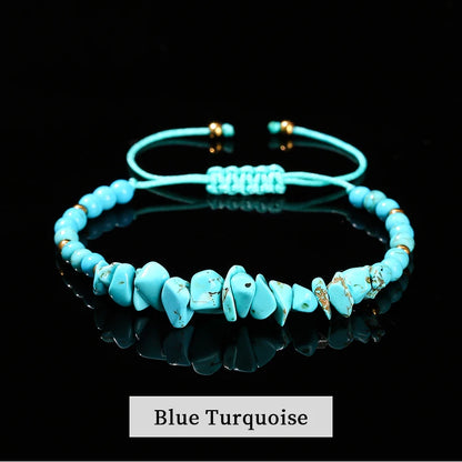 Luckacco Change Better Natural Stone Amethyst Gravel Chip Bead Adjustable Braided Bracelet Women Men Small Round Bead Strand Healing Gift