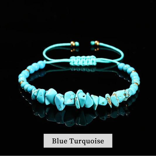 Luckacco Change Better Natural Stone Amethyst Gravel Chip Bead Adjustable Braided Bracelet Women Men Small Round Bead Strand Healing Gift