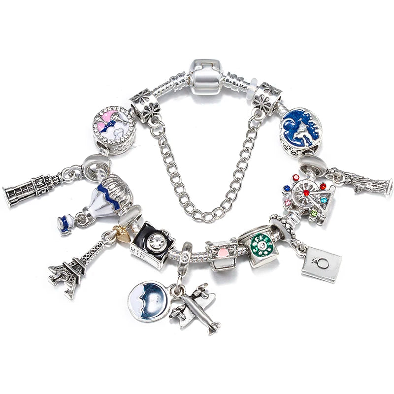 luckacco baopon spring styles butterfly pansy beads charm bracelets diy fine bracelets for women men fiancee bijoux pulseras jewelry gift