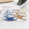 Luckacco Rhinestone Embroidery Woven Bracelets Adjustable Rope Stackable Bangle For Women