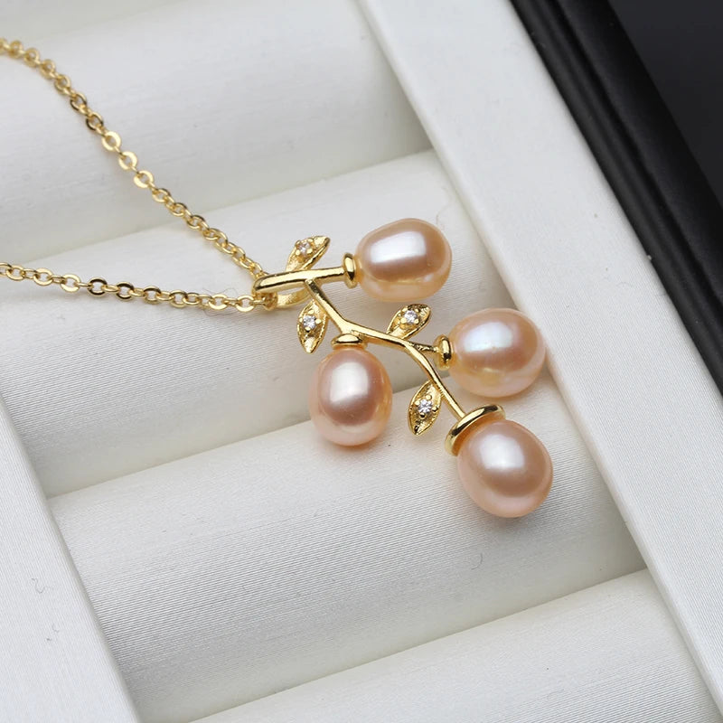 luckacco cute new pink natural pearl pendant for women,wedding freshwater pearl necklace mother wife birthday gift white