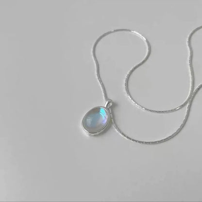 Luckacco PANJBJ 925 Sterling Silver Moonstone Necklace for Women Girl Individuality Geometric Simple Jewelry Birthday Gift