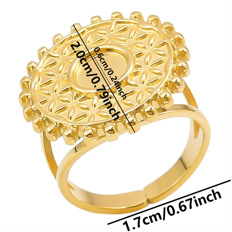 luckacco oval square leaf heart sun base open adjustable ring diy rhinestone oil drop stainless steel rings for women men jewelry bagues