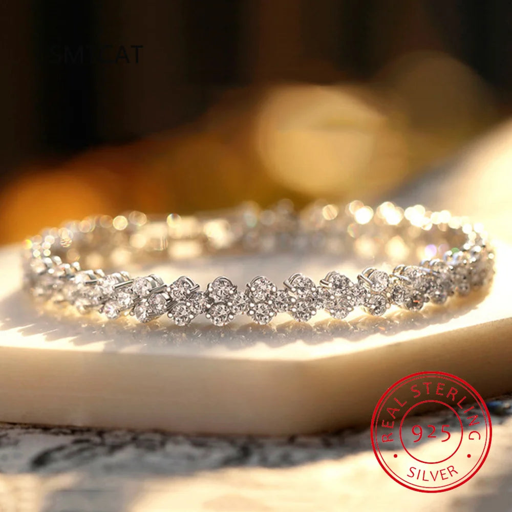 luckacco 14k white gold roman lab moissanite diamond bracelet engagement wedding bangles bracelets for women bridal jewelry