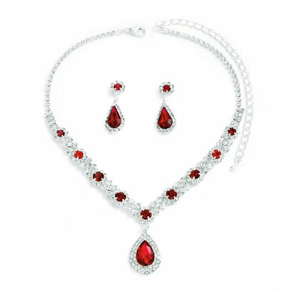 Luckacco 3 pieces of women's crystal droplet necklace with earrings set for wedding evening dress accessories