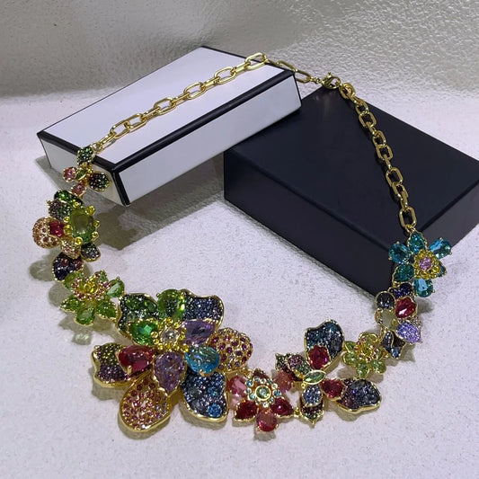 Luckacco Flower Crystal Boutique Irregular Original Jewelry Set New Color Earring Exquisite Necklace Ring Bracelet Wedding Gift for Women