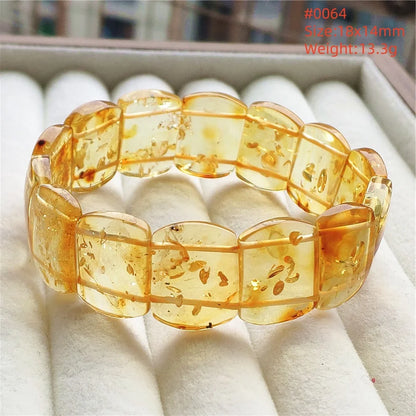 Luckacco Natural Piebald Amber Bracelet Rectangle Beads Blood Red Yellow Flower Amber Women Men Healing Stretch Jewelry AAAAA