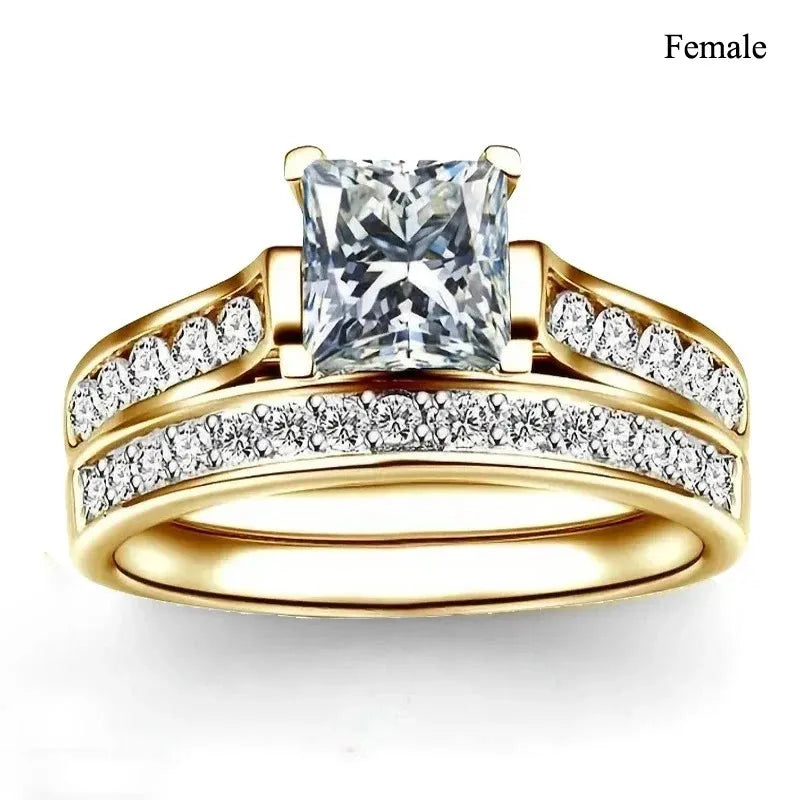 luckacco fashion couple rings charm purple rhinestones cz women rings set trendy men stainless steel zirconia ring wedding band jewelry