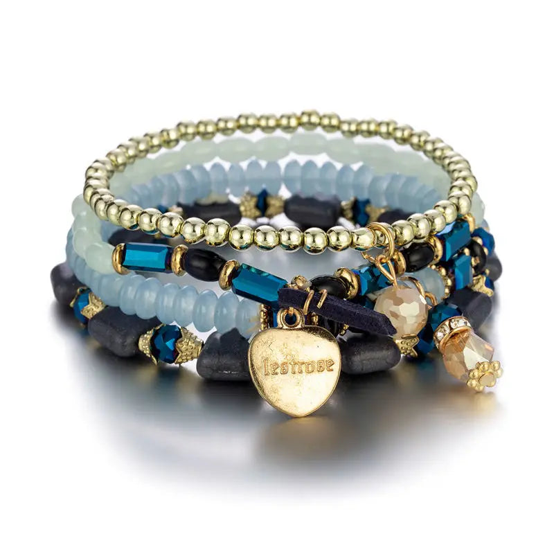 luckacco diezi korean ethnic bohemian crystal beads leaves charm bracelets for women girls elastic rope wrap bracelet pulseira feminina