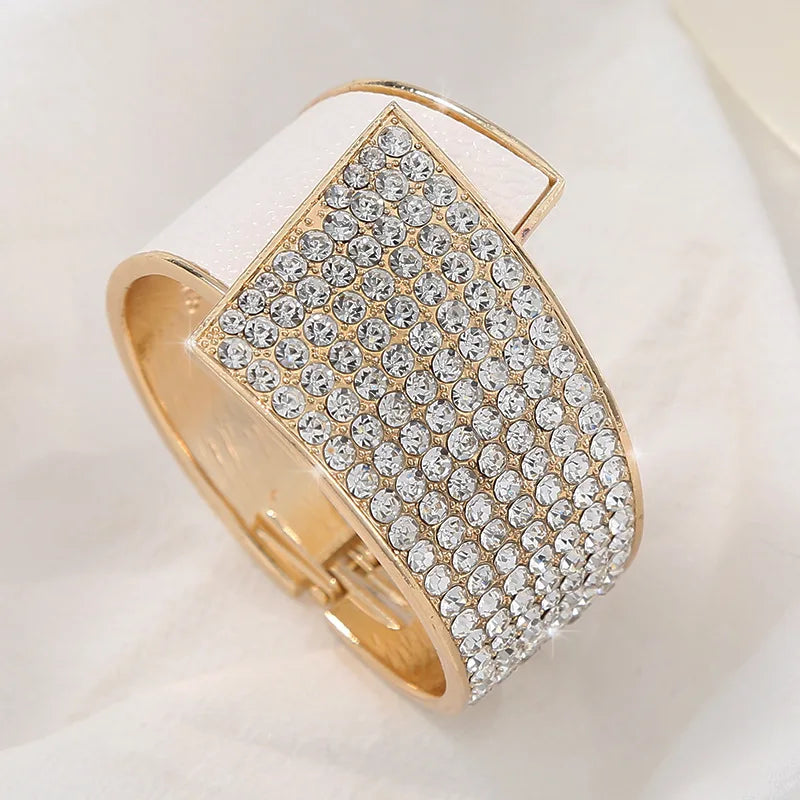 luckacco new diamond inlaid leather alloy elastic bracelet for women, fashionable and high-end, full diamond bracelet
