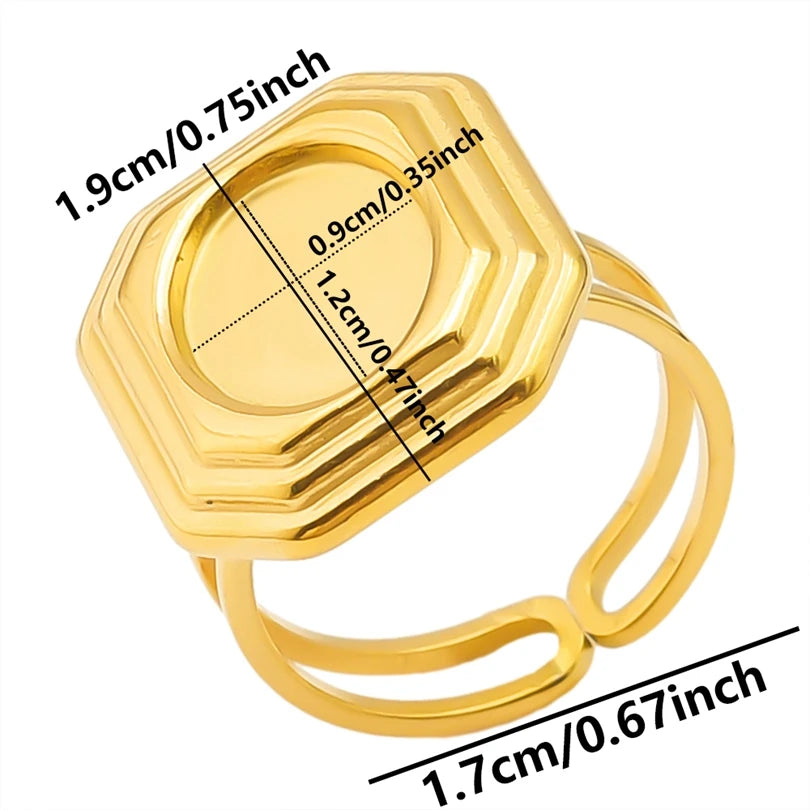 luckacco oval square leaf heart sun base open adjustable ring diy rhinestone oil drop stainless steel rings for women men jewelry bagues