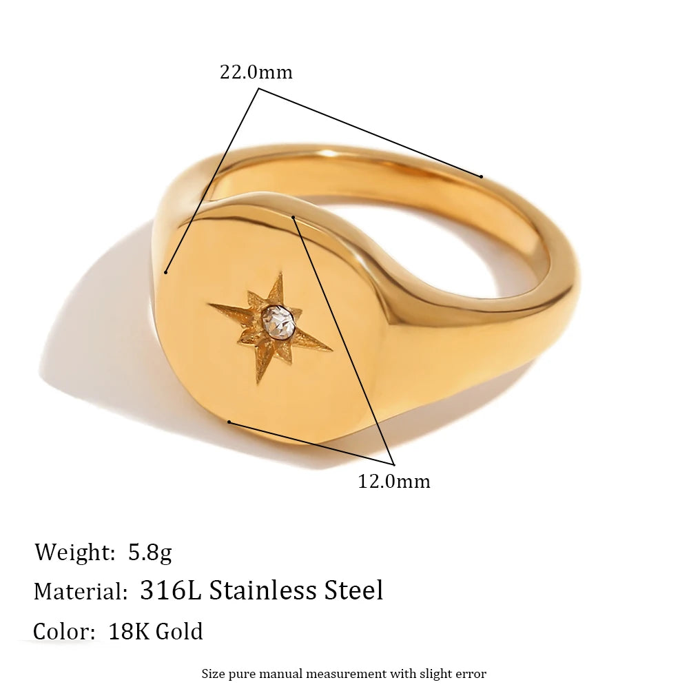 luckacco e.b.belle aspect north star seal ring silver color waterproof 316l stainless steel jewelry 18k gold plated accessories
