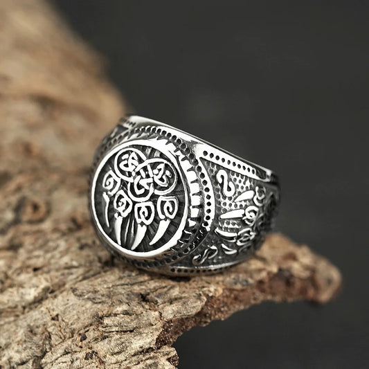 Luckacco Vintage Nordic Viking Ring Stainless Steel Men Ethnic Belief Odin Compass Valknut Tree of Life Ring Amulet Jewelry