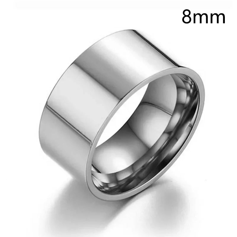 luckacco 6/8mm smooth customized stainless steel silver color ring for women men custom engrave name logo lover couple charm jewelry gift