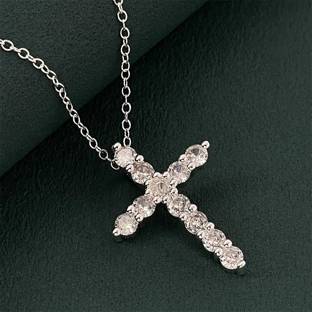 luckacco 925 sterling silver diamond cross pendant with thin chain, versatile and fashionable