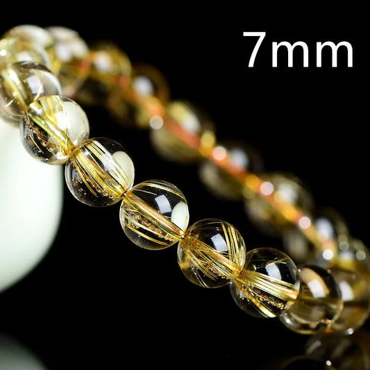 Luckacco Natural Gold Rutilated Titanium Quartz Clear Beads Bracelet For Woman Man 7mm 8mm Wealthy Brazil Jewelry Bangle AAAAAA