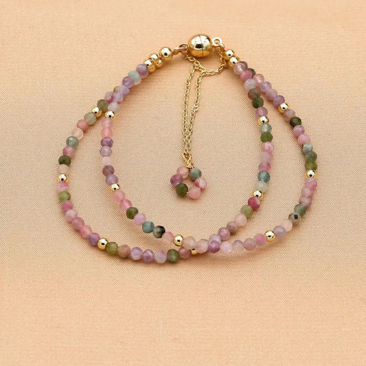 Luckacco 3MM Tourmaline Bracelets Double Layered Bohemian Colorful Crystal Beaded Bracelet Handmade Women Pulseira Fashion Jewelry