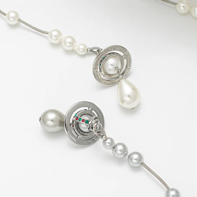 luckacco multi-layer saturn pearl necklace female high-end sense queen mother west tassel necklace sweater chain imitation pearl necklace