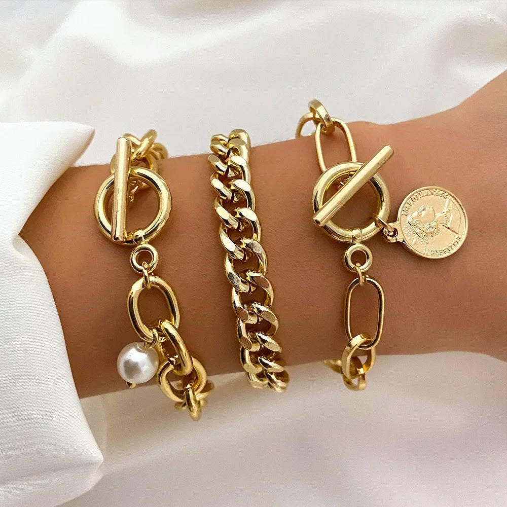 luckacco silver color stainless steel colorfast bracelets skyful star bracelet set for women fashion light luxury jewelry gifts