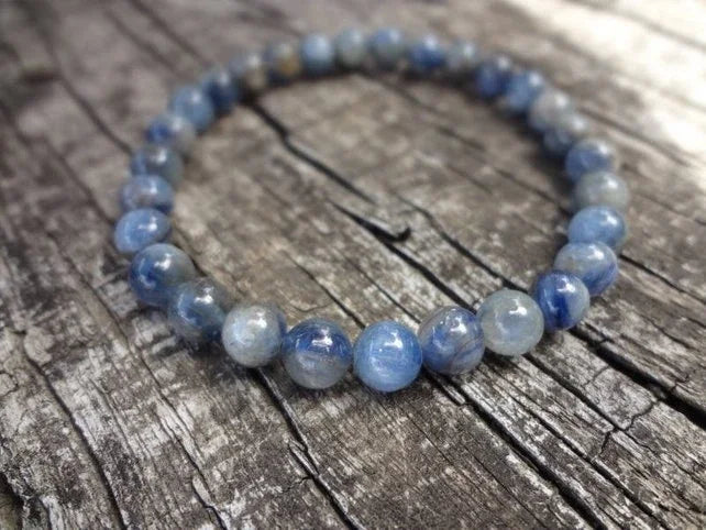 luckacco dainty kyanite gemstone stretch bracelet. natural stone. denim blue bridesmaid gift by miss leroy