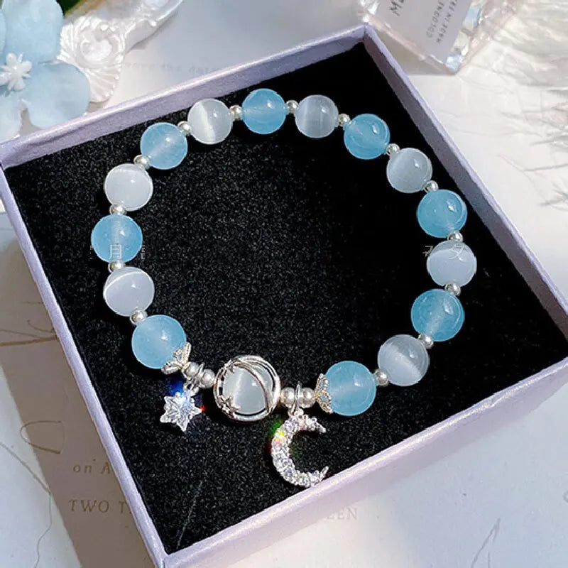 luckacco 1 starry cat's eye stone bracelet for female instagram in a niche design, new grey moonlight star moon crystal bracelet-805088