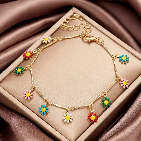 luckacco fashion sweet flower daisy bracelet for women girl y2k accessories handmade colorful beads bracelet boho summer pulseras jewelry