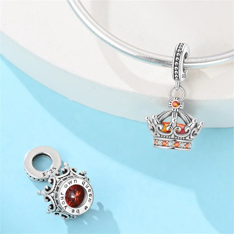 luckacco crown charms skull bead original 925 sterling silver inlaid zirconium pendants fit bracelet necklace jewelry lover gift
