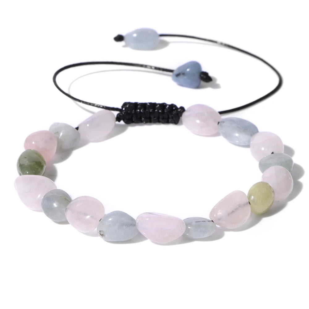 luckacco natural crystal gravel stone bracelets for women healing irregular amethysts lapis lazuli rose quartzs chain bracelet jewelry