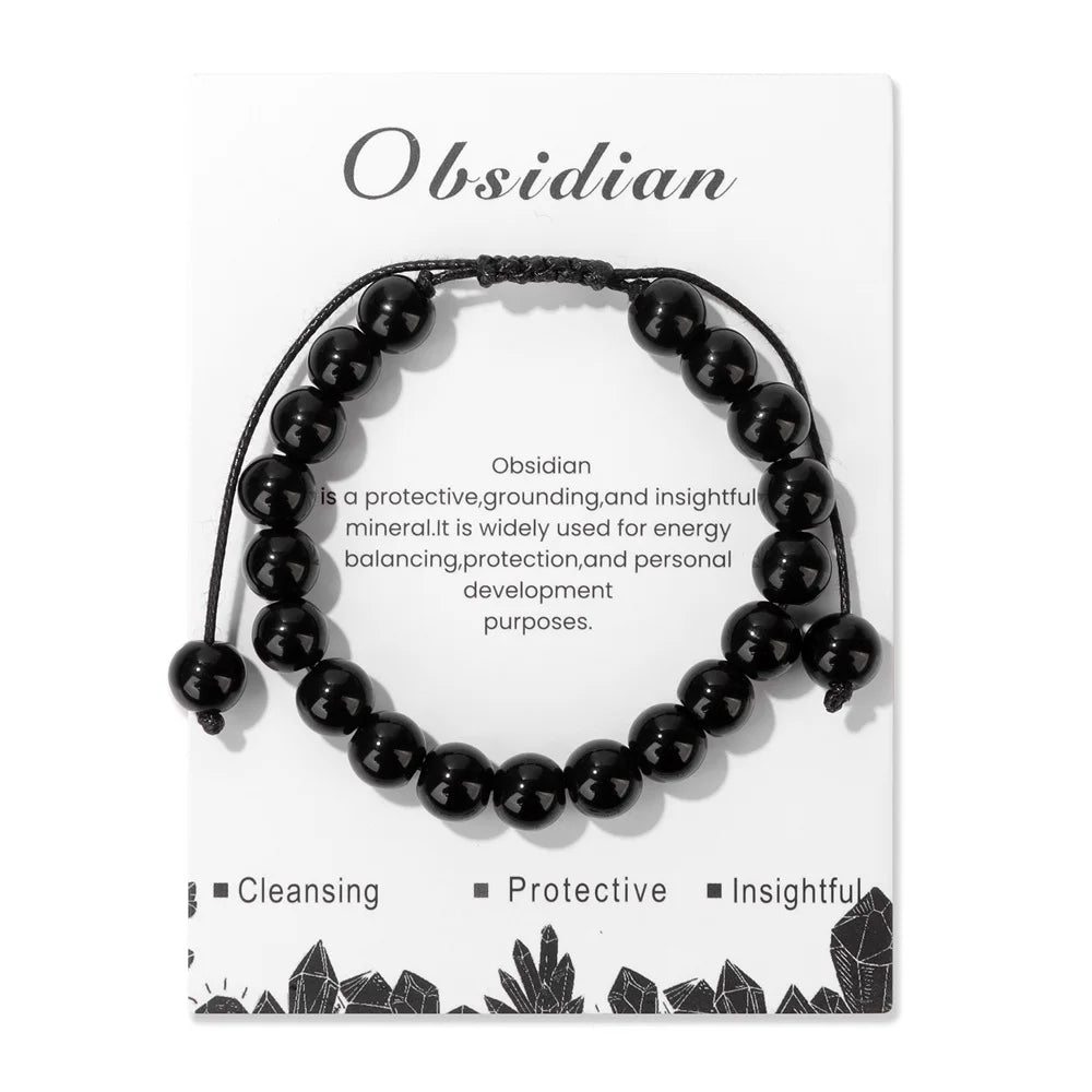 luckacco adjustable healing amethysts bracelets for women men natural stone 8mm beads braided bracelet stress relief anxiety jewelry