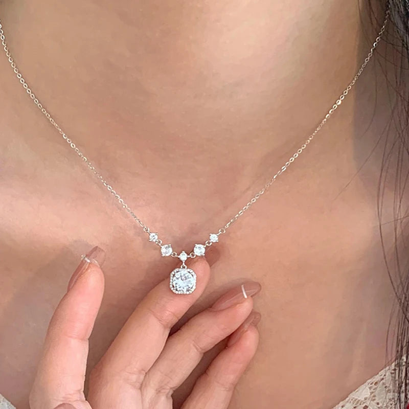 luckacco s925 sterling silver zircon pendants necklaces for girl luxury cz fine jewelry gift female wedding gift
