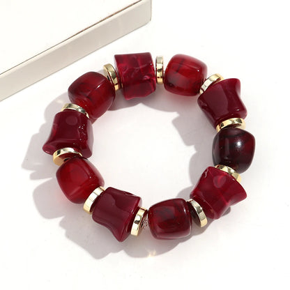 Luckacco New Acrylic Irregular Geometric Handmade Elastic Bracelet for Woman Man Colorful Beaded Statement Bracelets Unique Jewelry Gift