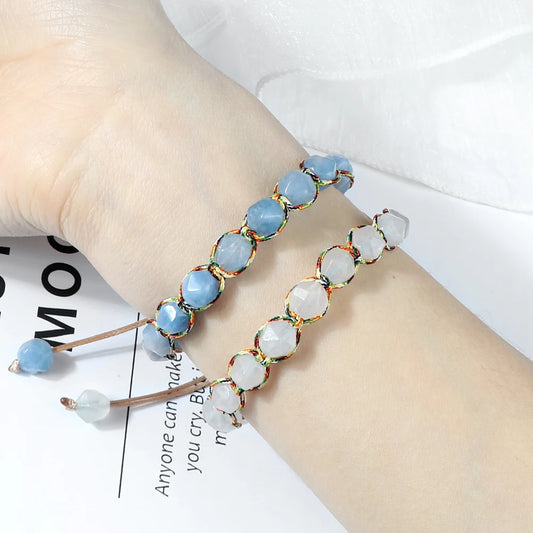 Luckacco Irregular Cut Surface Beads Bracelet Trendy Adjustable Natural Tiger Eye Amethyst Pink Quartz Beaded Bracelets for Women Jewelry