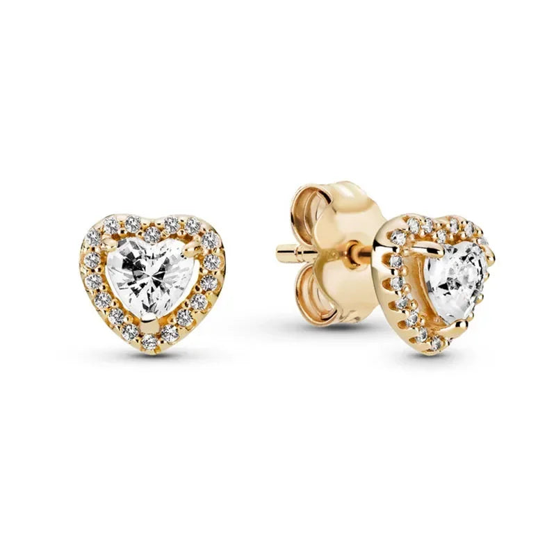 luckacco new 925 sterling silver heart-shaped pink ring necklace earring set luxurious sparkling charm jewelry fashion wedding gift