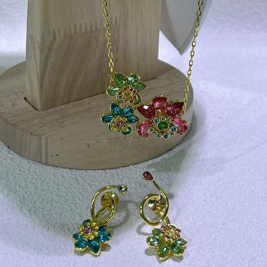 Luckacco Flower Crystal Boutique Irregular Original Jewelry Set New Color Earring Exquisite Necklace Ring Bracelet Wedding Gift for Women
