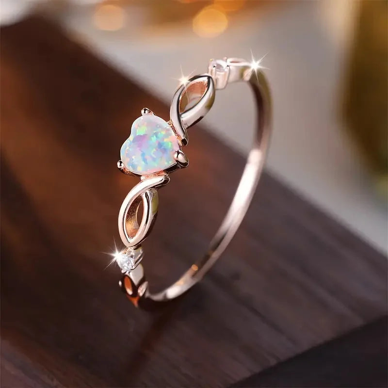 luckacco love heart stone rings for women rose gold silver color wedding band bridal engagement jewelry mother's day gift кольцо женское