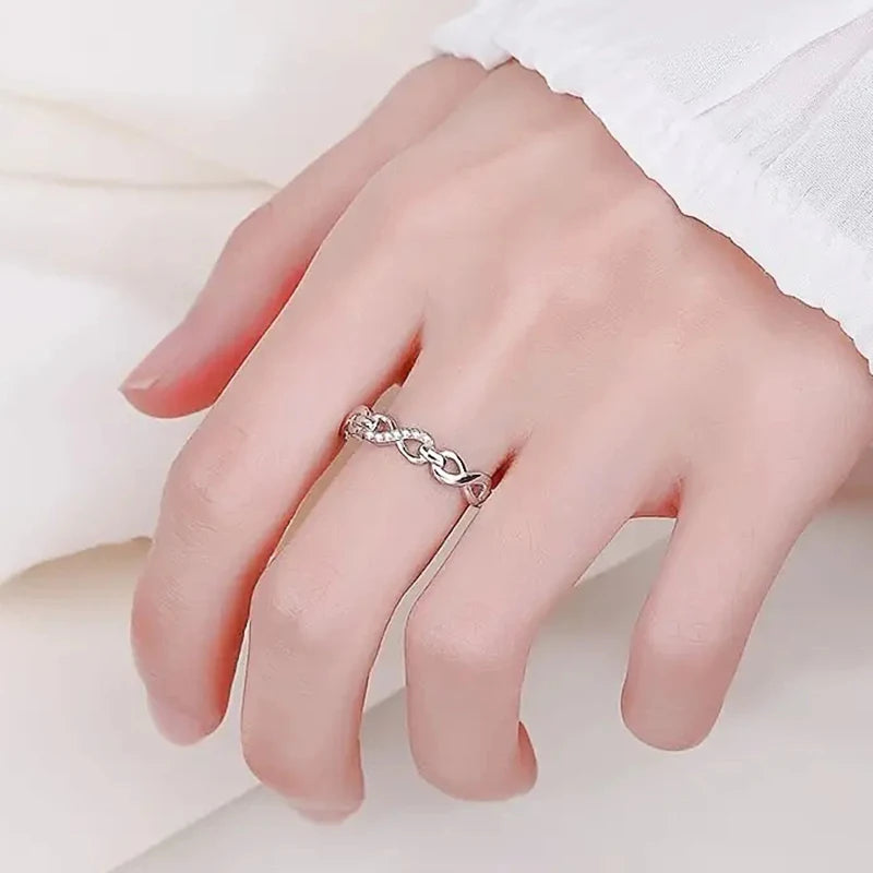 luckacco daily picks elegant infinity 8 shaped finger ring for women wedding band accessories silver color luxury trendy female jewelry gift