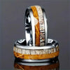 Luckacco Fashion 8mm Men Stainless Steel Rings Silver Color Brushed Deer Antler And Koa Wood Rings for Men Wedding Band Jewelry